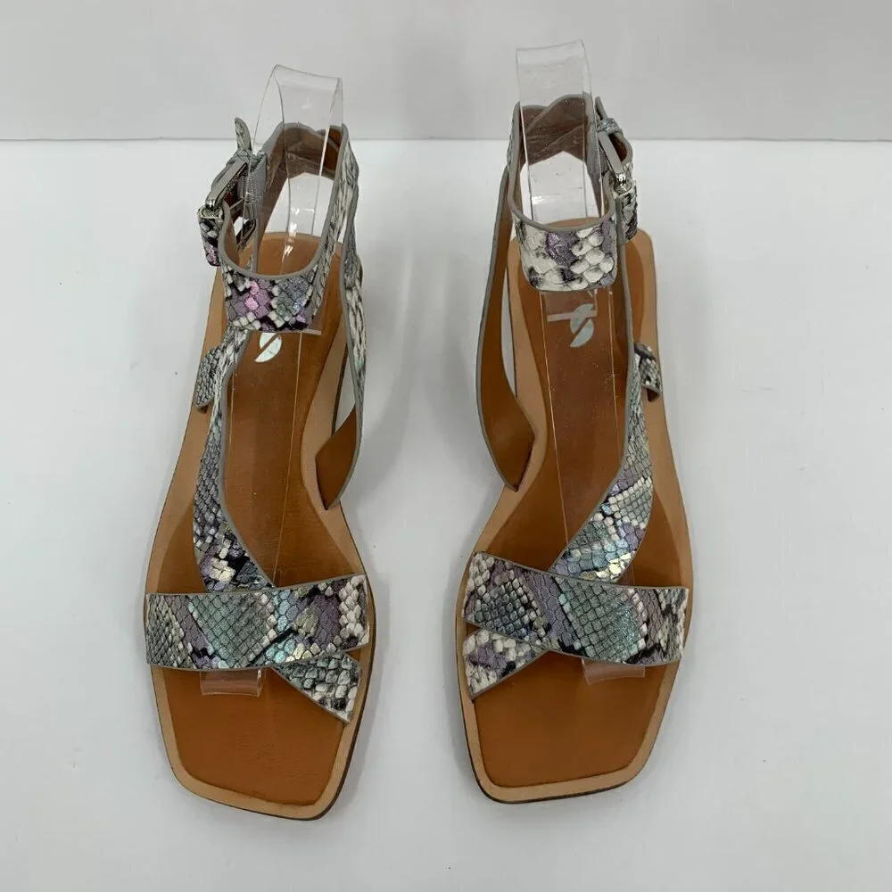 Franco Sarto Ema gray shimmery snake skin ankle strap square toe sandal new 6